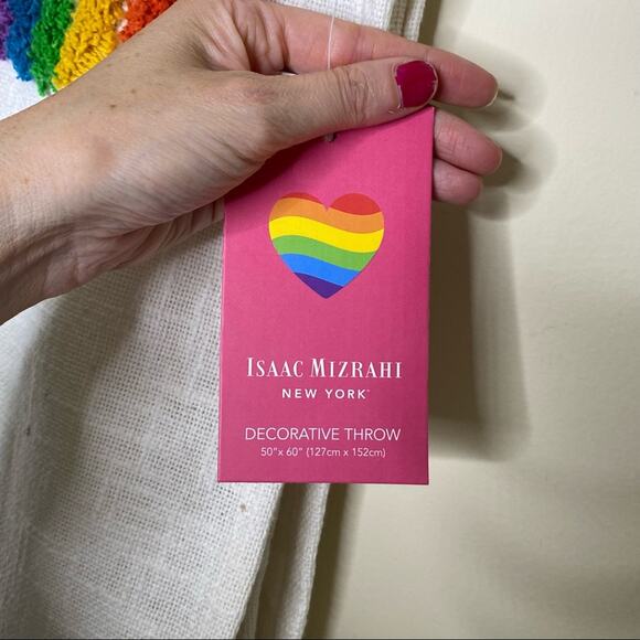 Isaac Mizrahi New York Throw Decorative Blanket Rainbow Embroidered NWT - Picture 4 of 6